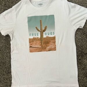 White Men's T-Shirt with FREE HUGS Cactus Print